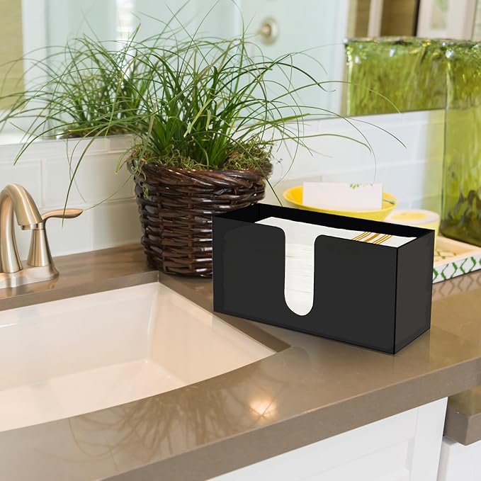 Mumufy 2 Pcs Fold Paper Towel Dispenser Countertop Napkins Dispenser Napkin Holder Multifold Disposable Acrylic Paper Towel for Z or C Fold (Black)