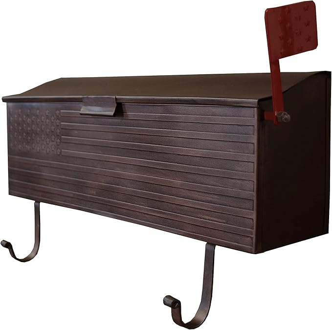 Oakland Living AZ620-COPPER Copper Patriotic Metal Outgoing Mail Flag and Newspaper Hangers Wall Mount Mailbox