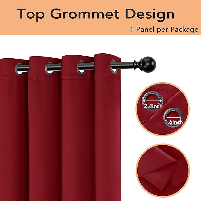 BONZER Room Divider Curtains Total Privacy Wall Room Darkening Grommet Wide Blackout Curtain Panels for Shared Room, 108L x 70W Inch (9L x 5.8W ft), 1 Panel, Red