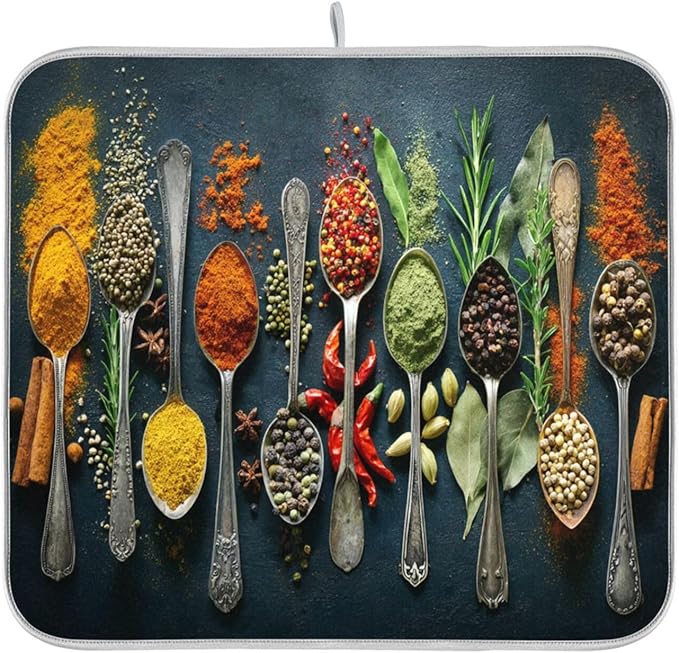 Cooking Herbs Spices Dish Drying Mat for Kitchen 16 X 18 Inches Dry Dishes Pads Mats Tableware Protector Countertops Counter Mat Home Decorations