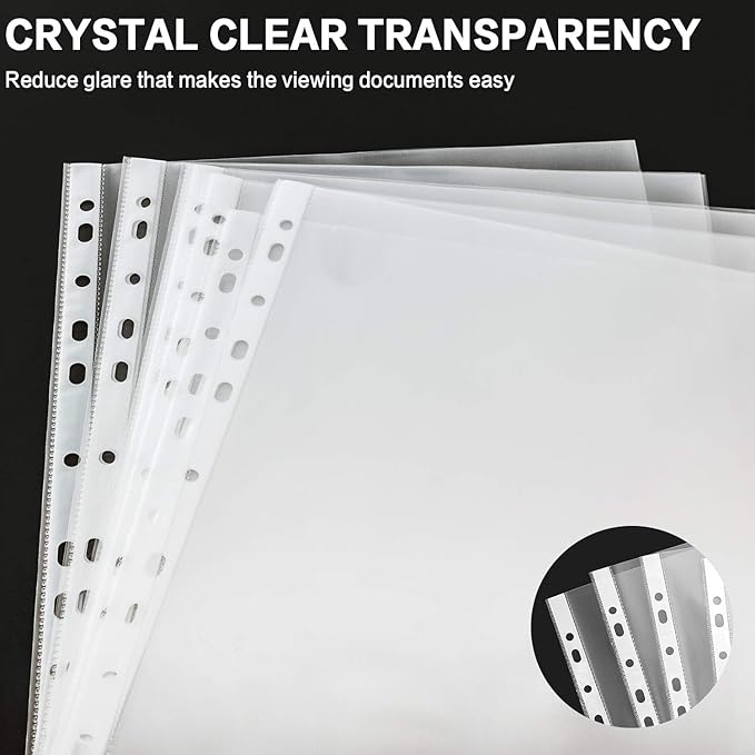 Sheet Protectors, PANDRI 600 Pack Clear Heavy Duty Plastic Page Protectors Sheet Reinforced 11-Hole Fit for 3 Ring Binder Fits Standard 8.5 x 11 Paper, 9.25 x 11.25 Top Loaded, Excluding Acid