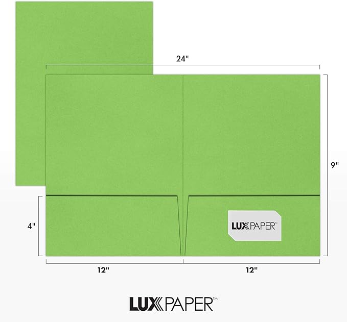 LUXPaper 9" x 12" Presentation Folders | Two Pocket | Limelight Green | 100lb. Cover | 10 Qty