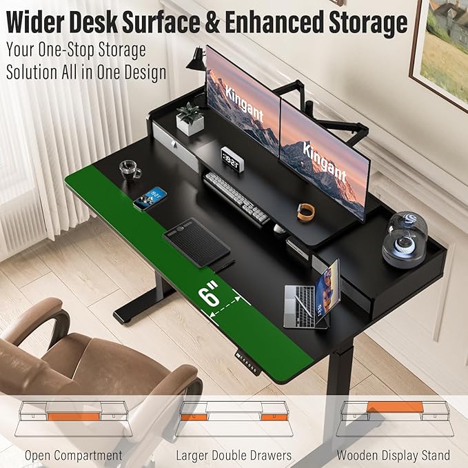 Standing Desk with Drawers,Thickened Table Legs Sit Stand Desk Electric for Home Office & Gaming,Ergonomic Stand Up Desk Cable Management Tray(Classic Black) (Classic Black, 55″ x 30″)