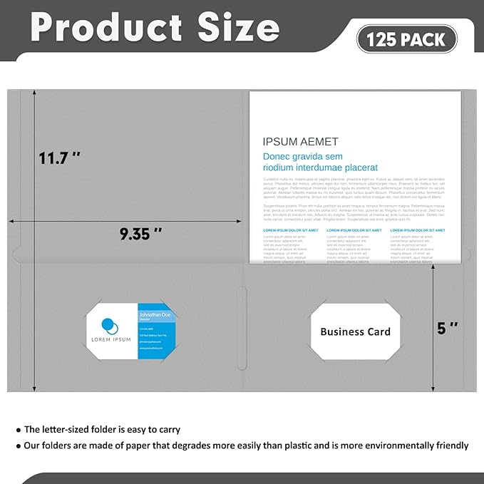 Two Pocket Folders, PANDRI 125 Pack 2 Pocket Folders, Letter Size Paper File Folder for School Office Home Business, Assorted 5 Colors
