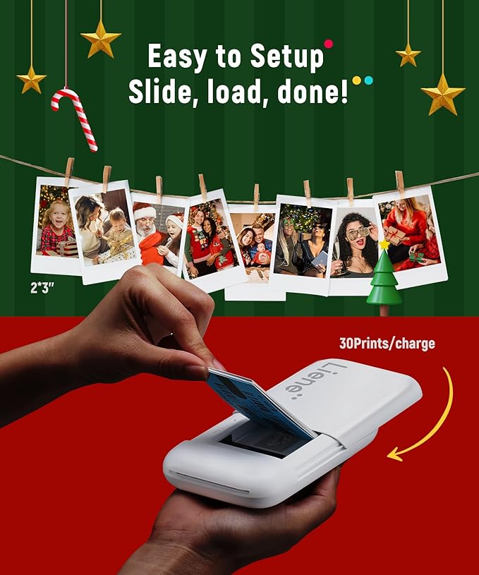 Liene 2x3” Photo Printer, Mini Instant Portable Color Mono Picture Printer Bundle 50 Zink Adhesive Paper, Bluetooth 5.0, Compatible w/iOS & Android, Small Phone Sticker for iPhone, Smartphone, White