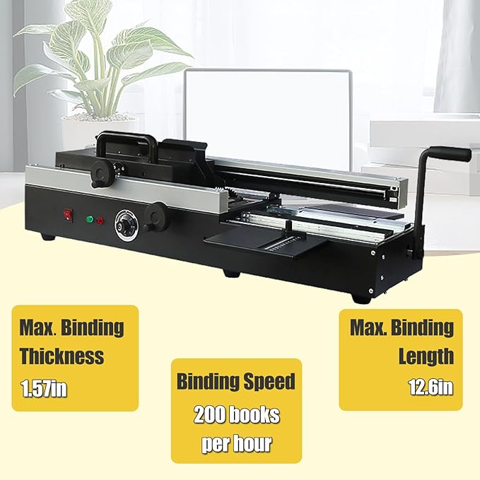 TECHTONGDA Hot Melt Glue Binding Machine A4 Desktop Hot Glue Book Binder, 110V Manual Book Binding Machine with Double Roller Applicator, 200 Books Per Hour