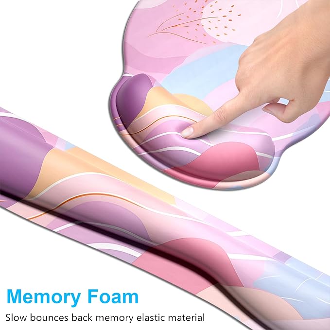Dapesuom Keyboard Wrist Rest and Mouse Pad with Wrist Support, Cute Memory Foam Cushion for Keyboard and Mouse Set, Ergonomic Pad Rests with Non Slip Base for Easy Typing & Pain Relief, Colorful Art