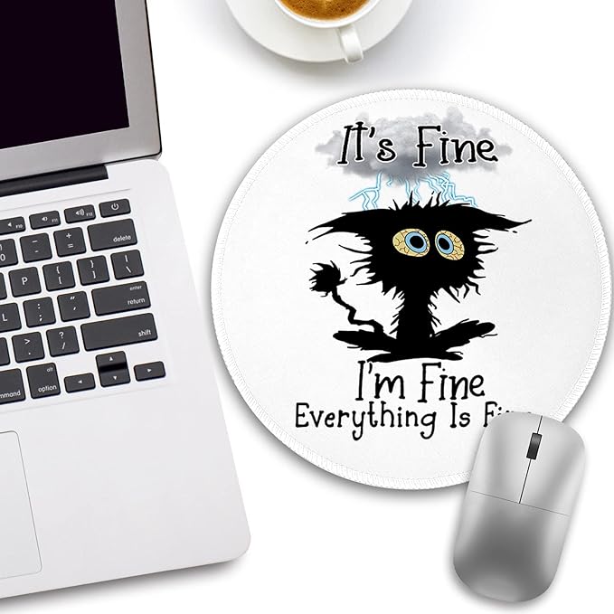 Black Cat Round Mouse Pad, Funny Small Mouse Pad with Non-Slip Rubber Base, Stitched Edge Mousepad for Desk Wireless Mouse, Gaming Mouse Mat for Computer Laptop Home Office Women, 8.6 x 8.6 Inch