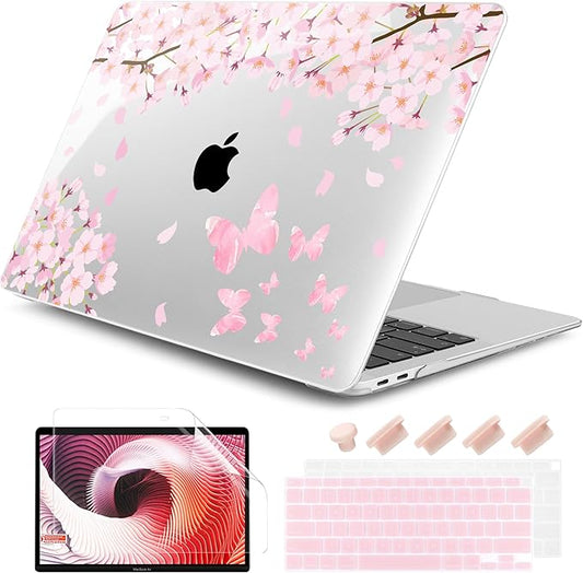 DONGKE Compatible with MacBook Air 13 inch Case 2021 2020 2019 2018 Release A2337 M1 A2179 A1932 with Retina Display & Touch ID, Plastic Hard Shell & Keyboard Cover - Flower Blossoms
