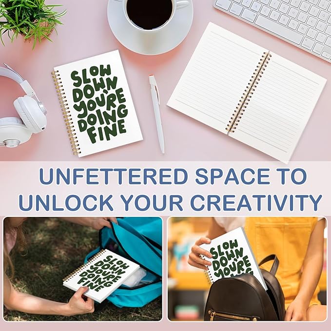 SNNDER Mental Health Inspirational Spiral Notebooks, Motivational Quote Journals for Writing, Slow Down You're Doing Fine Notebook for Note Taking, Positive Affirmation Gifts for Women, 5.5x8.3 Inch