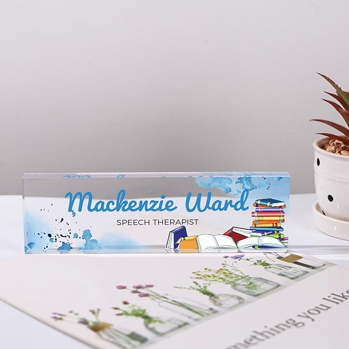 Custom Name Plate for Desk, Personalized Acrylic Office Name Sign with Name & Title, Elegant Desk Decor for Women Men, Employee Appreciation Gift (Teacher-2)