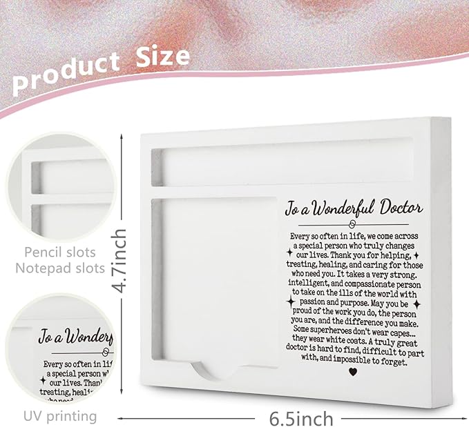 Doctor Appreciation Gifts for Women Men, to a Wonderful Doctor Quote Desk Decor, Office Self-Stick Note Pad Holder YBB06