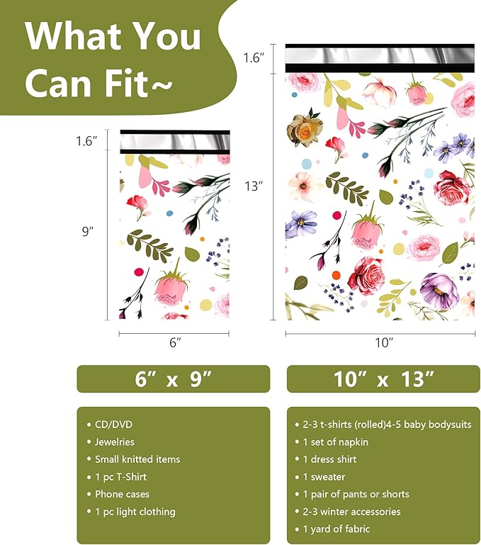 Poly Mailers 6x9 Inch 100 Pcs - Bud Printed Shipping Bags, 2.4mil Thickness, Waterproof and Tear Resistant Mailing Envelopes, Self-Sealing Packaging Bags for Small Business