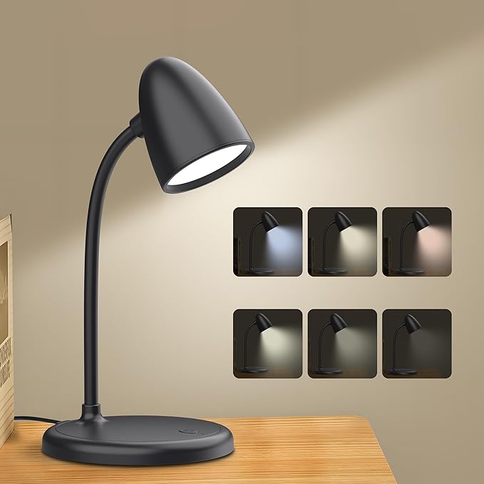 LED Desk Lamp for Home Office,3 Light Colors,Table Lamp,Dimmable Reading Light for Bedside Small Desk Lamp for College Dorm Room,Bedroom Desk Light