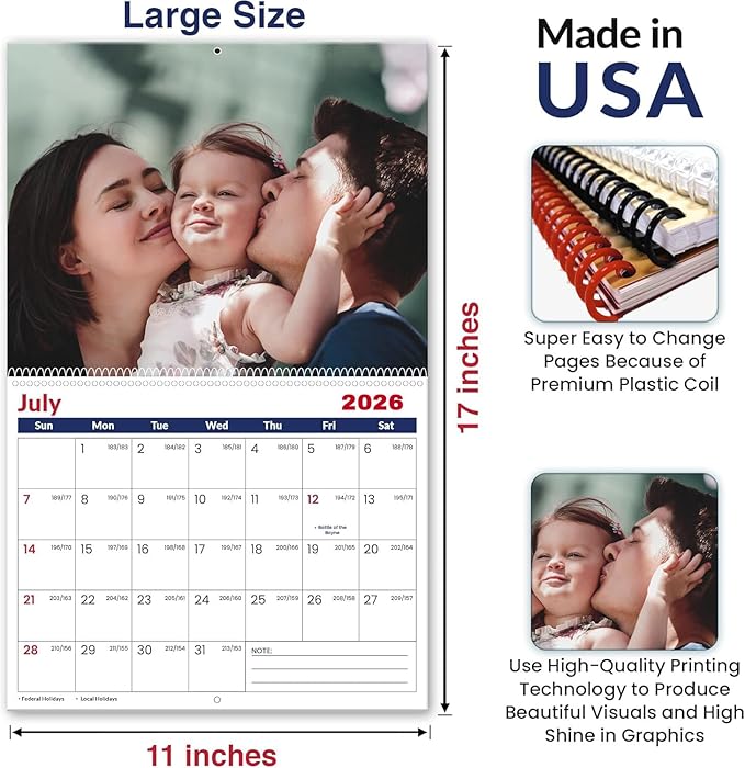 Custom Photo Wall Calendar 2026 - Personalized Family & Office Photo, Print Your 13 Memories Custom - Perfect for Parties, Birthdays & Christmas Gifts (Cover 3（11"×17"）, 5 x Calendars)