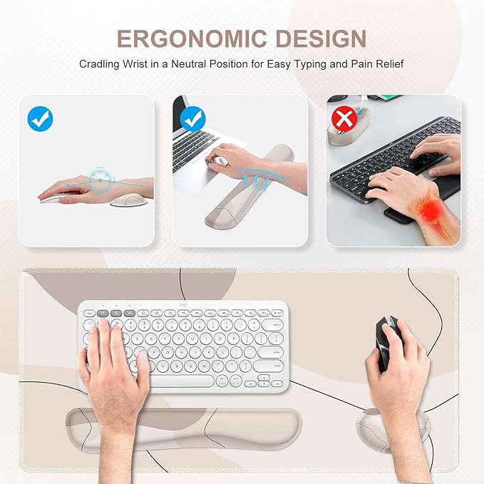 iCasso Extra Large Mouse Pad with Wrist Rest, 3in1 Big Full Desk Mousepad + Keyboard Wrist Rest+Mouse Wrist Rest, Easy Typing Pain Relief, Ergonomic XXL Ultra Thick Long Desk Mat (Brown Art)