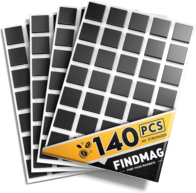FINDMAG Magnetic Squares, Magnets with Adhesive Backing, Flexible Magnetic Tape for Crafts, Magnetic Strip for DIY Projects, Hanging & Organizing Light Objects, 20 x 20 x 2mm, 140Pcs