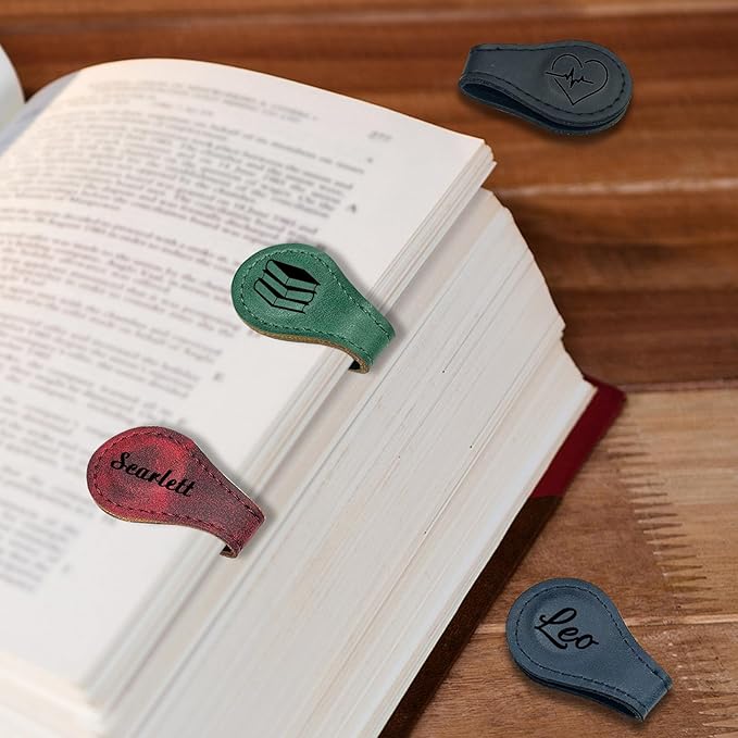 Personalized Leather Magnetic Bookmarks - Custom Magnetic Leather Bookmark with Engraved Logo Text, Vintage Bookmark Clips Customized Gifts for Women, Kids, Men, Book Lovers, Mother, Father