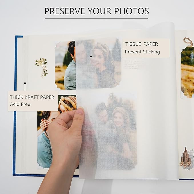 Vienrose Premium Scrapbook Photo Album with Writing Space 12"x12", DIY Scrapbook Album with 60 Pages, Large Photo Book for Baby Family Travel Vacation, Navy Blue