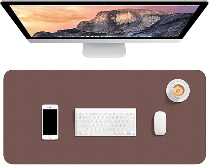 Hsurbtra Desk Pad, 30" x 14" PU Leather Desk Mat, XL Extended Mouse Pad, Waterproof Desktop Blotter Protector, Non-Slip Ultra Thin Large Laptop Keyboard Writing Mat for Office Home, Dark Oak