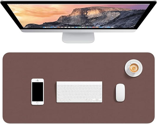 Hsurbtra Desk Pad, 30" x 14" PU Leather Desk Mat, XL Extended Mouse Pad, Waterproof Desktop Blotter Protector, Non-Slip Ultra Thin Large Laptop Keyboard Writing Mat for Office Home, Dark Oak