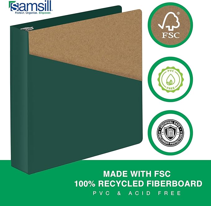 Samsill Durable 2 Inch Binder, Made in The USA, D Ring Binder, Customizable Clear View Cover, Forest Green, Holds 475 Pages