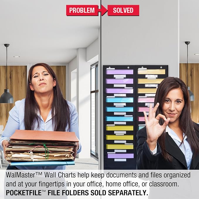 Ultimate Office WalMaster Heavy Duty, 20-Pocket Wall Chart Filing System WITH LABEL HOLDERS for Classroom and Office, File Organizer Includes Mounting Hardware & Door Hooks POCKETFILES SOLD SEPARATELY