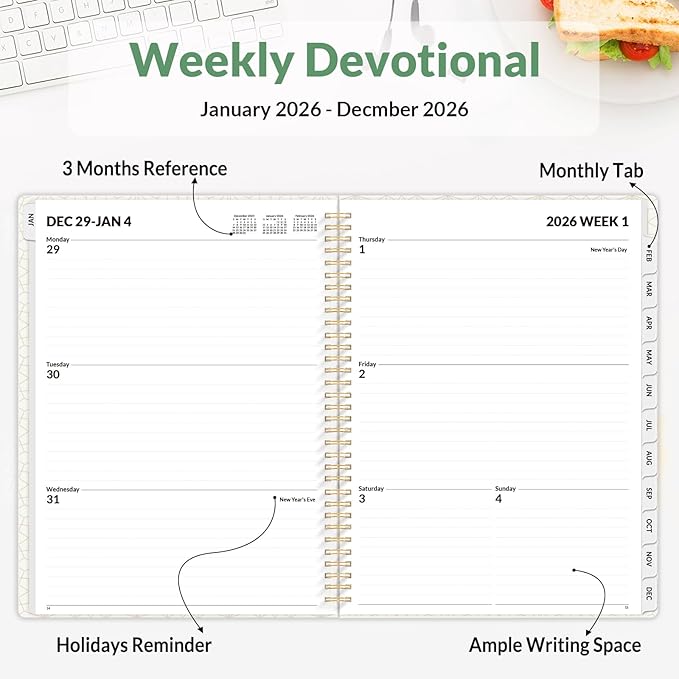 SUNEE Planner 2026 Weekly and Monthly, January 2026-December 2026, 8.5"x11", Tabs, Note Pages,Spiral Binding, Deep Green