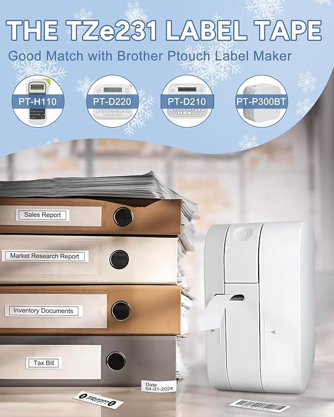 TITBIT 12mm Label Maker Tape Refill Compatible with Brother P Touch Label Tape TZe TZ Tape 0.47 Laminated 1/2" Black on White TZe-231 TZE231 for PTD210 PTD220 PTH110 PTE110 PTD410 PTP710BT, 2-Pack