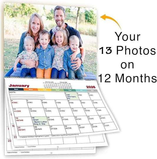 Custom Photo Wall Calendar 2026 - Personalized Family & Office Photo, Print Your 13 Memories Custom - Perfect for Parties, Birthdays & Christmas Gifts (Wall Calendar 11"×17", 10 x Calendars)