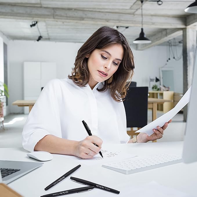 Lelix Felt Tip Pens, 30 Black Pack, 0.7mm Medium Point, Felt Tip Markers Pens for Journaling, Writing, Note Taking, Planner, Perfect for School Office and Art Supplies