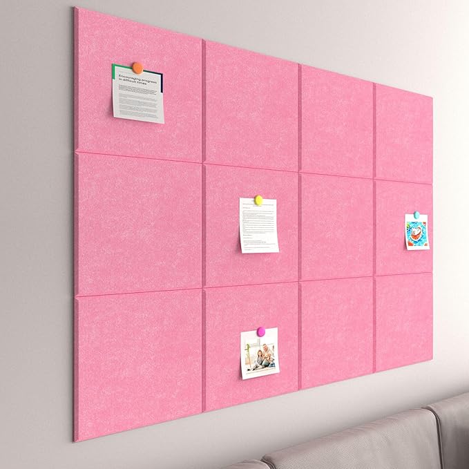 Large Cork Boards for Walls – 48 x 36 Self Adhesive Felt Wall Tiles, Ideal for Office Black Bulletin Board, Easy to Install Pin Board Photo Board