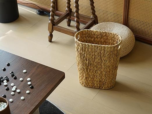 Wicker Trash Can,Bathroom Trash Can,Water Hyacinth Wicker Waste Basket for Bathroom,Handwoven Narrow Small Waste Basket for Bedroom,Office,5 Gallon