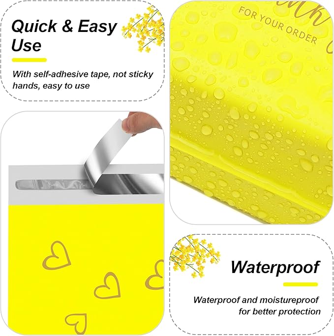 JinRuiKJ Thank You Poly Mailer 6x9 Inch 100 PCS, Shipping Bags for Clothing, Packaging Bags for Small Business, Strong Adhensive, Waterproof and Tear-Resistant Mailing Envelopes, Yellow