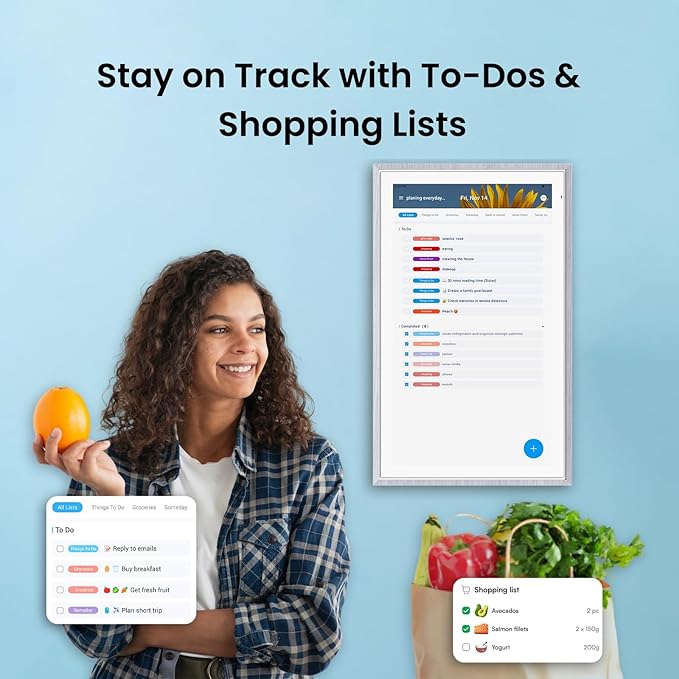 ApoloSign 21.5" Digital Calendar: Dual Mode Calendar with Google Play & Multi-calendar Sync, Electronic Planner & Chore Chart, Smart Touchscreen, Interactive Display for Family Schedules (Gray Wood, 21.5-inch)