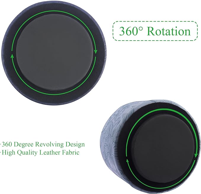 Hennaja Round Leather Art Supply Organizer,Remote Control Holder,360 Degree Spinning,Multi-Functional Pencil Holder,4 Compartments Desktop Stationary Organizer(1-Carved Dark Blue)