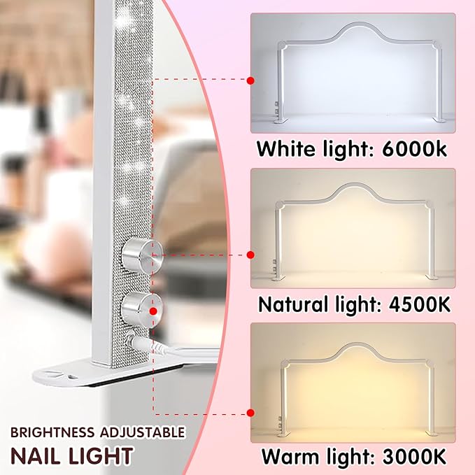 Half Moon Foldable LED Nail Tech Lamp for Desk, 35inch Adjustable 3000K-6000K Dimmable Manicure Table Lamp with Phone Holder (White)