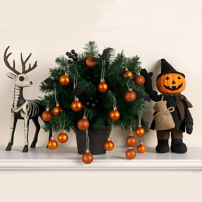 30ct Halloween Ball Ornaments, 1.18" Shatterproof Halloween Tree Decorations, Perfect Hanging Ball for Indoor/Outdoor Holiday Party Decor(Orange)