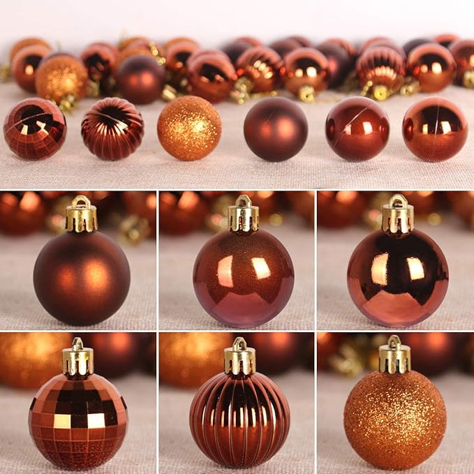 Orange Bronze 2.5" Christmas Balls Christmas Tree Decoration Ornaments Shatterproof Hanging Balls for Birthday Halloween Holiday Wedding Decorations Set of 18pcs