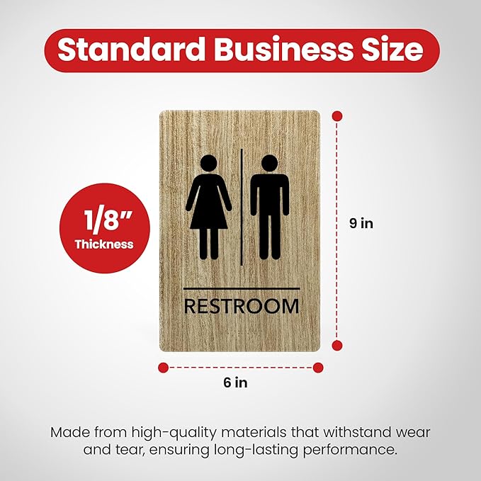 Promot Unisex Bathroom Sign – ADA Braille Restroom Sign for Business, Self-Adhesive, 9" x 6", Commercial Door Signage, Office Wall Decor - Almond