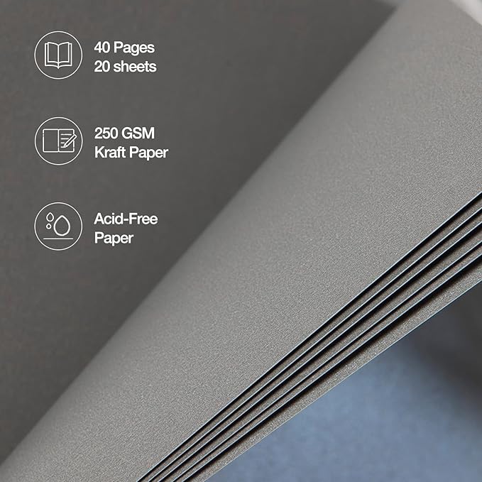 potricher 12 x 12 Inch DIY Scrapbook Album 40 Pages Hardcover Kraft Paper Scrap Book Photo Albums Memory Book for Wedding and Anniversary Family (Gray, 12 Inch)