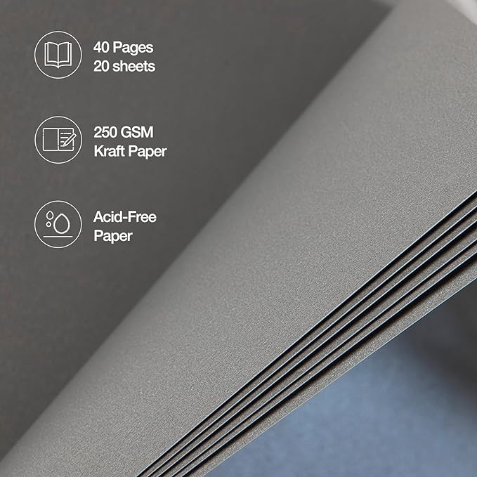 potricher 7 x 7 Inch DIY Scrapbook Album 40 Pages Hardcover Kraft Paper Scrap Book Photo Albums Memory Book for Wedding and Anniversary Family (Gray, 7 Inch)