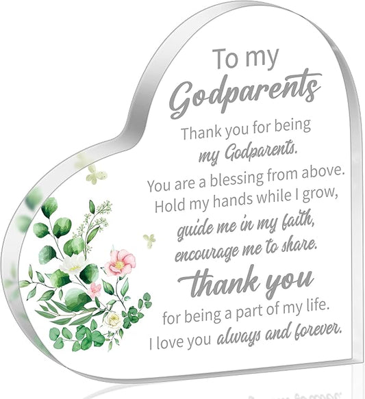 Yopyame Acrylic Heart Gift for Godparents - Godparents Gifts from Godchild for Women Men Thank You for Being My Godparent Acrylic Plaque Table Decor Birthday Christmas Keepsake Gift for Godparents