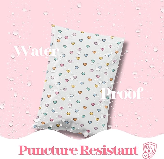 10x13 Designer Poly Mailer 100 Pack Heavy Duty Waterproof Self Seal Shipping Bags for Small Business Large Mailing Envelopes Bulk Tear Resistant Packaging Preppy Hearts