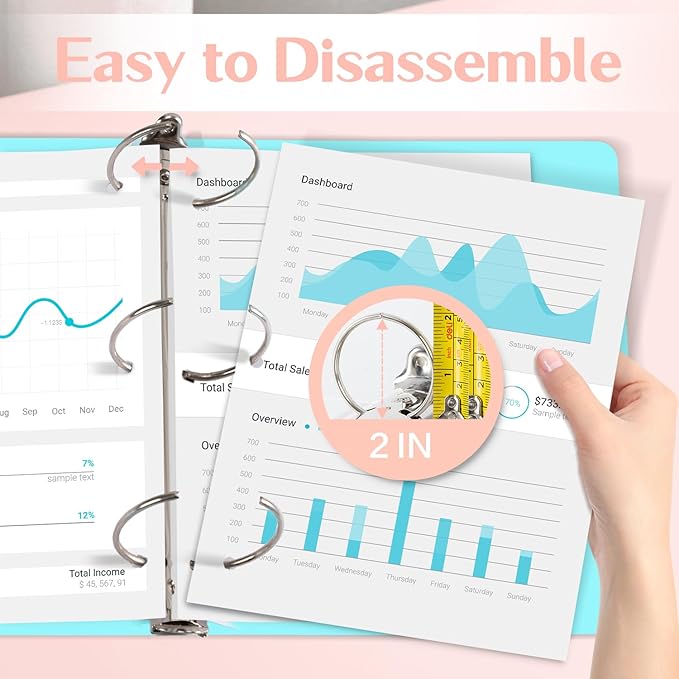 Deli 2-inch 3 Ring Binder with 2 Interior Pockets, 450 Sheets Capacity, 2 inch Binders fits 11" x 8.5" US Letter Size, Assorted 6 Pastel Colors, 6 Pack