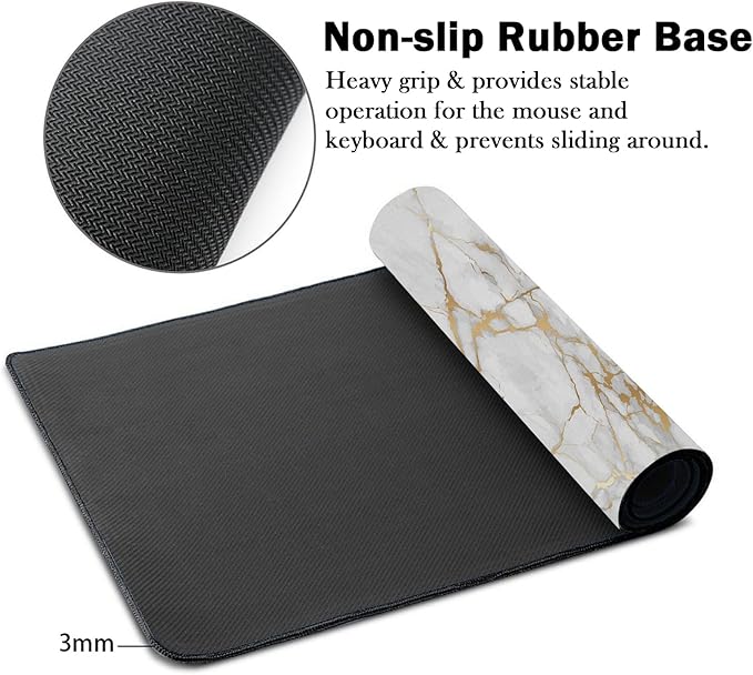 Mrcrypos Large Mouse Pad White Gold Marble Desk Mat for Desktop, Waterproof Desk Pad with Stitched Edges, Computer Keyboard Gaming Mouse Pads for Women Office Home 31.5" x 15.7"