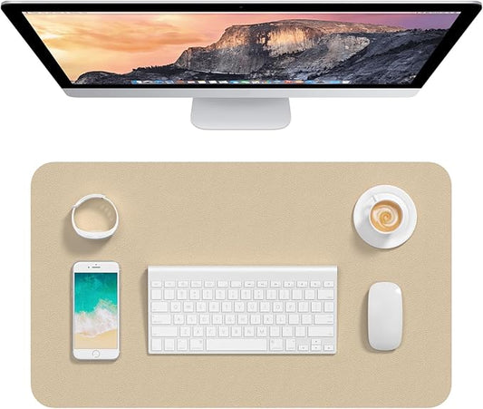 Hsurbtra Desk Pad, 23.6" x 13.8" PU Leather Desk Mat, M Extended Mouse Pad, Waterproof Desktop Blotter Protector, Non-Slip Ultra Thin Small Laptop Keyboard Writing Mat for Office Home, Beige