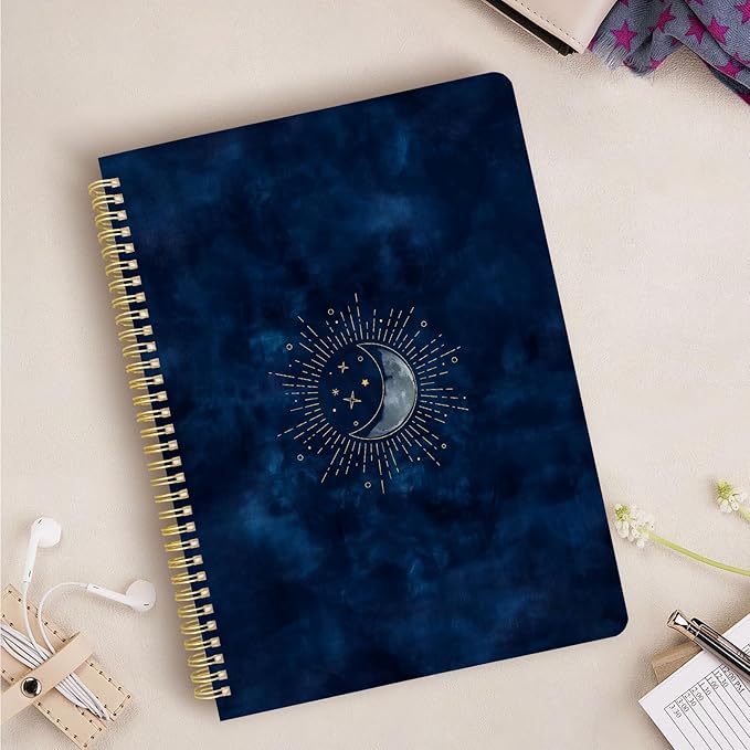 Cute Spiral Notebook journal A4 Aesthetic Pretty Design for Women Girls Kawaii with Pocket, 8.5 x 11 inch, Graph, Blue Moon