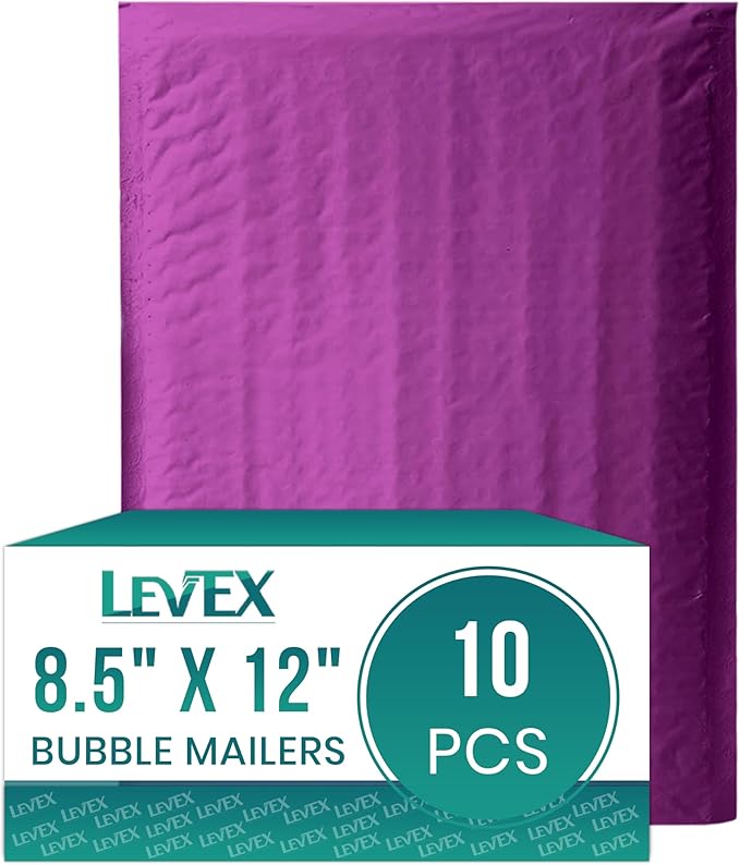 Levex - #2 8.5" x 12" [10 Pack] Purple Poly Bubble Mailers, Padded Envelope Mailers, Packing Envelope & Mailing Bags for Shipping