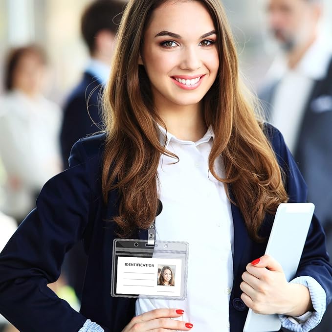 Zonon 150 Pcs Name Badge Holders Clear Plastic ID Card Name Tag Holders Badge Sleeves Horizontal Waterproof Transparent PVC Sleeve Cover Pouch for Office School Travel(4.53 x 3.94 Inch)